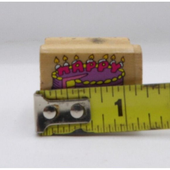 Stamp Wooden Happy Birthday w Cake Mfr Noteworthy ©1994 1 1/4" x 1" Made in USA - Picture 2 of 4